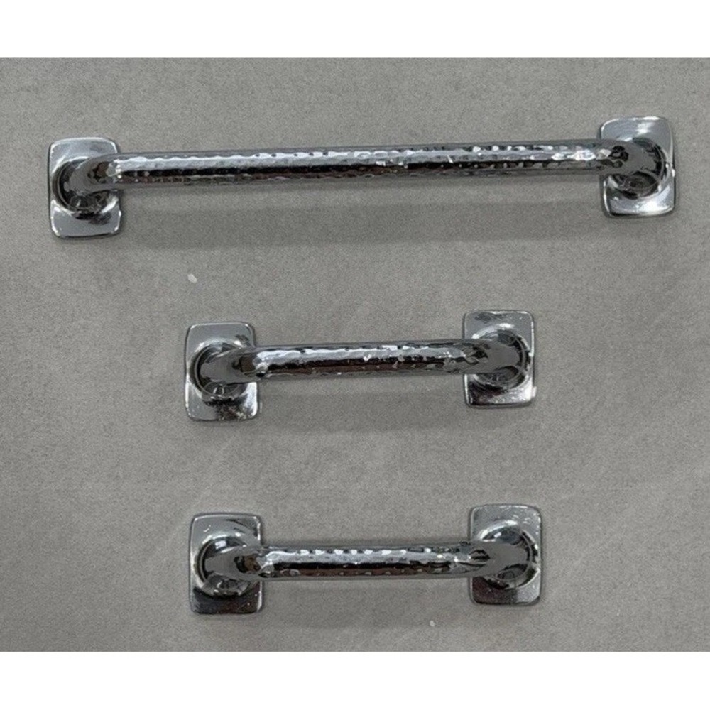Pottery Barn Polished Nickel Hammered Metal Bar Pull Cabinet Drawer Handles New